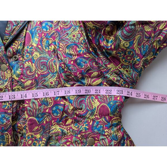Vtg 90s Maximalist Puffer Coat Colorful Paisley Bold Statement Zip Womens Small - Picture 12 of 13